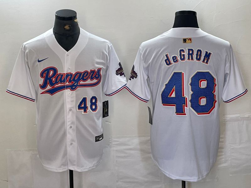 Men Texas Rangers 48 Degrom White Champion Game Nike 2024 MLB Jersey style 3